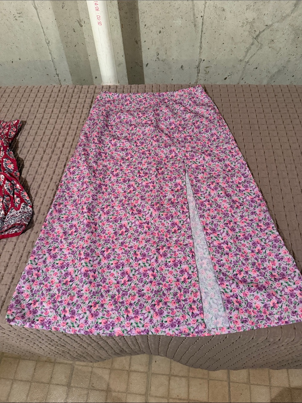 Floral Pink Side-Slit Midi Skirt